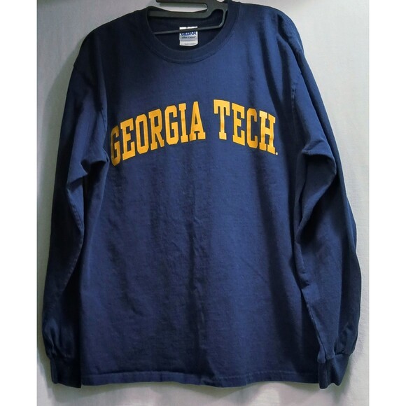 Vintage Single Stitch Georgia Tech Yellow Jackets L/S T-Shirt Blue Large Note - Picture 1 of 5